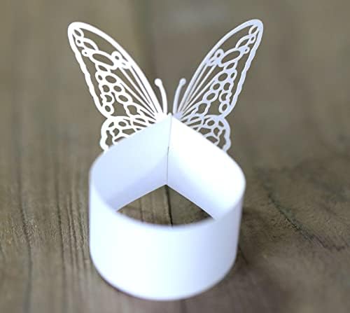 Booluee 100 парчиња ласерски исечени пеперутки хартија од салфетка прстени за салфетка за салфетка за свадбена забава Банкет Божиќ Сервиет табела