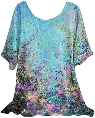 Краток ракав 2023 принцеза самовила проточна лабава маичка за блуза за жени есен лето цветен графички блуза i4