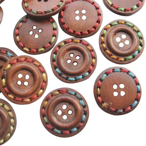 20 парчиња кафеави дрвени копчиња со 4 дупки занаети за јаже DIY шиење 25мм