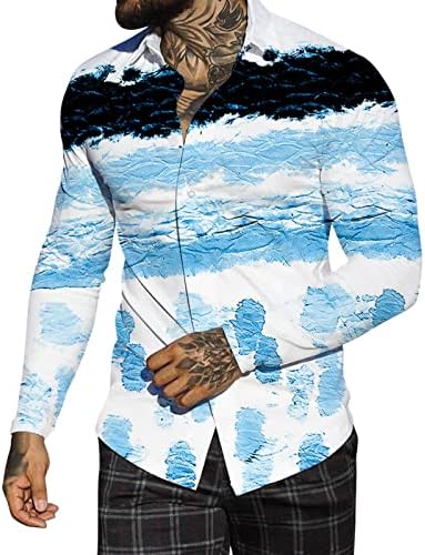 Копчиња за мажи ZDDO надолу со кошули плус големина долга ракав есен улица ретро сина лента градиент обична лабава кошула на плажа