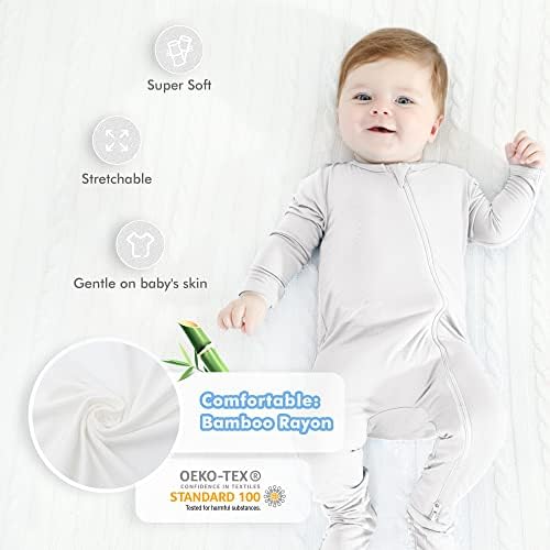 Хапиу бамбус бебешки нозе пижами 2 начини на патент пред, спиј 'n играат подножје, 0-24 месеци
