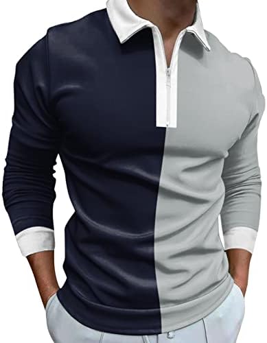 Поло кошули на Вокачи, Полски вратот, зимски долги ракави блок во боја, крпеница на голф, врвови на мускули, случајни дизајнерски
