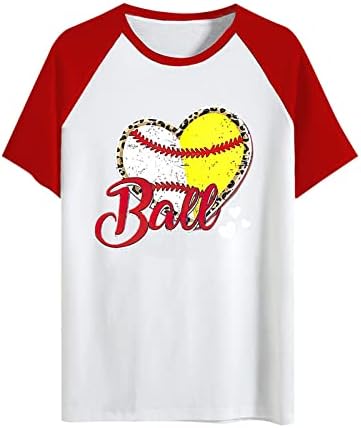 Летни врвови за жени со маица со тркалезна маица моден краток ракав бејзбол печатени врвови од лабава лебава фустани блузи туники