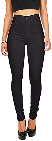 Андонгнивел женски висок Струк Слаби Истегнувачки Фармерки Тенок Фит Растегливи Тексас Панталони Панталони Со Џебови Од Патент