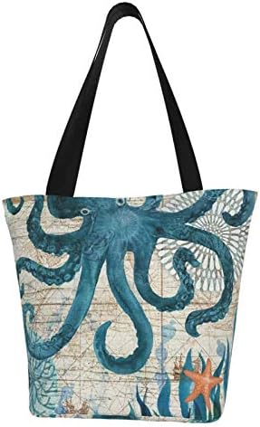 Океан животинско октопод платно торба за жени, торбичка за намирници за еднократно користење, слатки торби, печатена торба за купување памук,