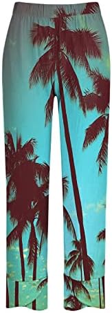 Памучни постелнини панталони за жени цветни печати лето бохо хареми панталони обични лабави вклопени широки нозе исечени плажа