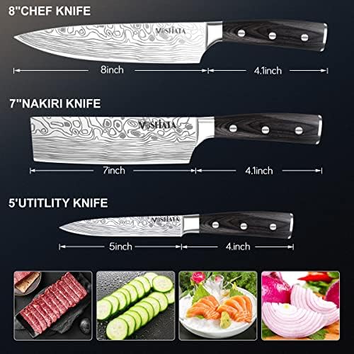 Нож за нож за професионален готвач во Mosfiata со германски високо јаглерод не'рѓосувачки челик кујнски нож постави 3 парчиња-8 нож за