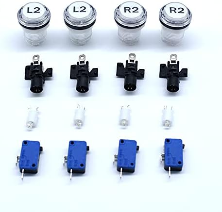 ARCITY 4 PCS/LOT 30MM ARCADE LED копчиња за притискање осветлени 12V LIT L2 L2 R2 R2 шема со микро прекинувач за аркадни машински игри конзола Mame Jamma делови трајни нови