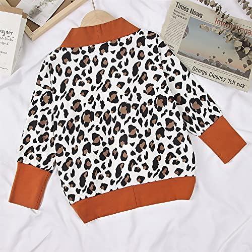 Девојче Девојче падне долг ракав плетен џемпер леопард печатена кардиганска облека со џебови мало девојче топла облека