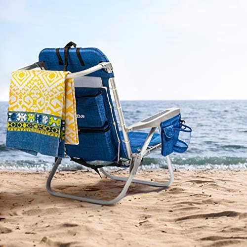 Домашен преклопен ранец на плажа стол со 5 позиции, бар за пешкири, ладилна торбичка, торбичка за складирање, држач за чаши и држач