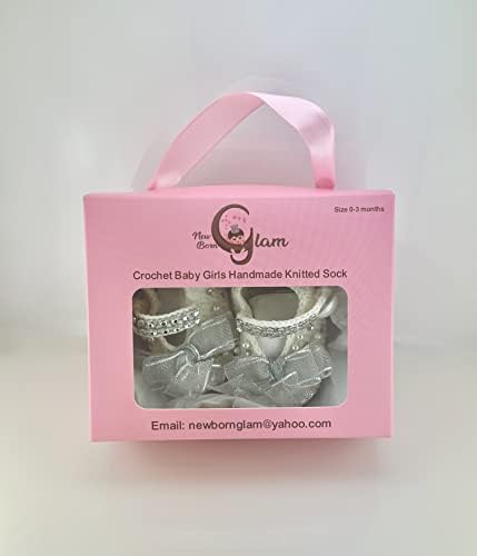 Новородени глам со капчиња за бебиња - рачни плетени новородени чевли