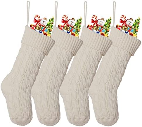 Шеридц 18 инчи кабел плетени Божиќни чорапи Големи Божиќни висечки чорапи за украсување за украси за семејни забави