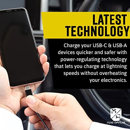 Pob Armor Flex Charge Plus - Пакет за полначи на автомобили со Android и iPhone - Серија на напон 38W USB C и USB полнач за автомобили и безжичен полнач за автомобили - двојна USB полнач за авто