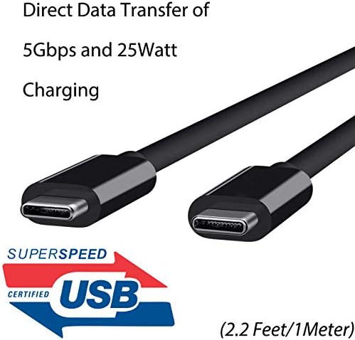 USB Type-C Директно полнење и кабел за податоци компатибилен со LG 15Z95P-K.AAB6U1 со двојни 2 5Gbps USB-C конектори!