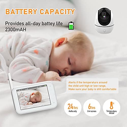 PRUVEEO Бебе Монитор со Камера И Аудио,Видео Бебе Монитор без WiFi Со Ноќно Гледање, 1080P 4.5 HD IPS Дисплеј, Далечински Пан-Навалување-Зум,