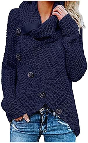 Женски женски ракав за палење лабава преголема бујна плетена пулвер џемпер џемпер скокач врвови на навалување на копчето за навалување