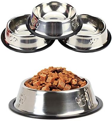 2 парчиња чинија со мачки од не'рѓосувачки челик со анти-лизгачки прстен мачки за хранење со повеќе намени миленичиња за миленичиња