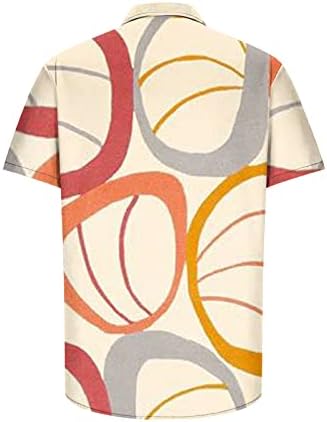 Кошули за мажи, машко -обичен врвен гео графички принт со кратки ракави со кратки ракави, летни маици за плажа, хавајски кошула