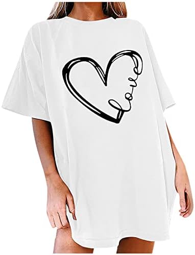 Бела 2023 облека со кратки ракави за кратки ракави, графички скромна обична маица на Денот на вineубените, за жени, есен лето лето Z4 Z4