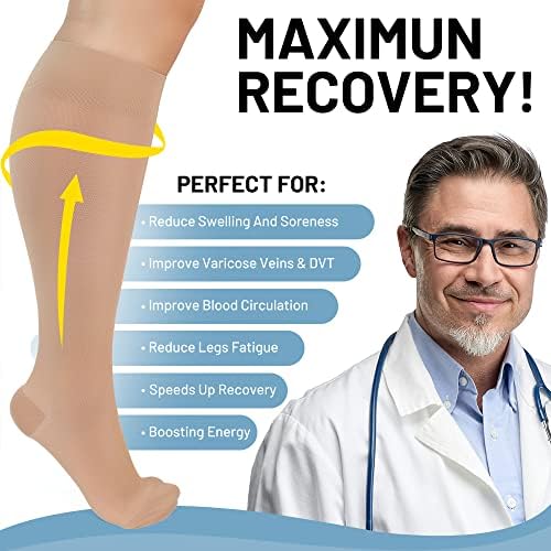 АКСО Медицински чиста cpmpression чорапи чорапи, плус чорапи за компресија со големина 20-30 mmhg Екстра широко широко широко колено со