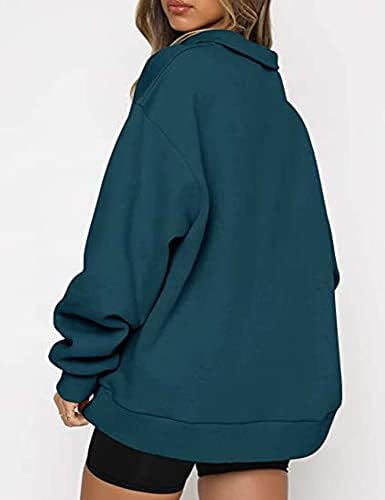 Женски полу -зип преголем пулвер со долги ракави џемпер четвртина патент џемпер џемпер тинејџерки паѓаат y2k облека