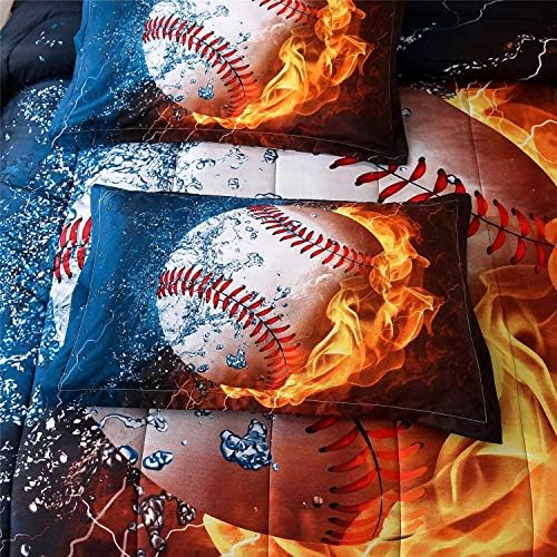 Убав Ноќен Бејзбол Со Утешител За Печатење Оган Комплет Постелнина За Тинејџерски Момчиња