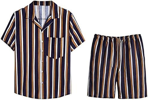 Шарени кошули поставени за мажи, краток ракав Алоха плажа кошула лето случајно копче надолу кошули и шорцеви за влечење