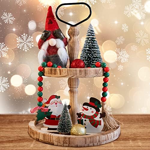Декорирање на декорации за Божиќна бања - Божиќни украси на слатки гноми кадифни/дрвени мониста/Дедо Мраз/Снежен човек, рустикална