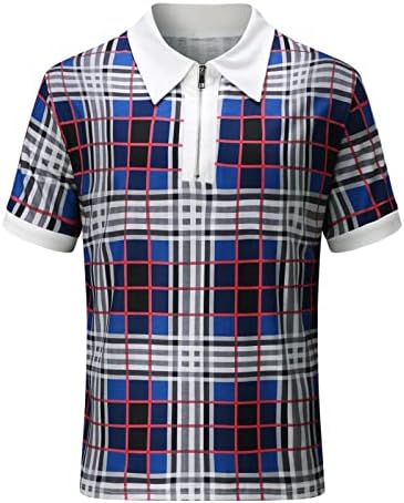 Летна облека 2 парчиња сет за Mens Classic Plaid Shorte Relower Polo Mirts Zip Up маици и шорцеви Стилски случајен