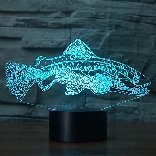 3Д риба ноќна светлина на допир прекинувач за табела за табела Оптичка илузија ламби 7 светла за промена на боја предводена табела