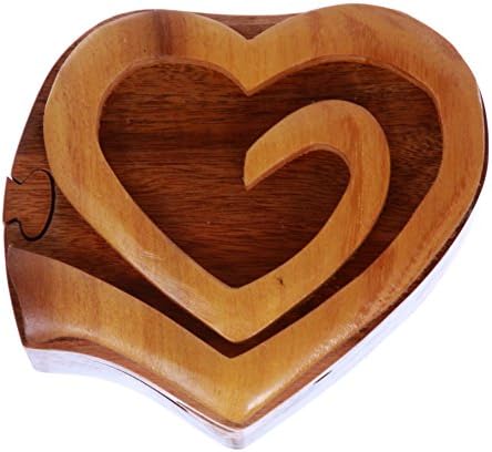 Двојна Меѓусебна Врска Испреплетени Срца Рачно Изработена Дрвена Тајна Кутија За Загатки За Накит-Срца