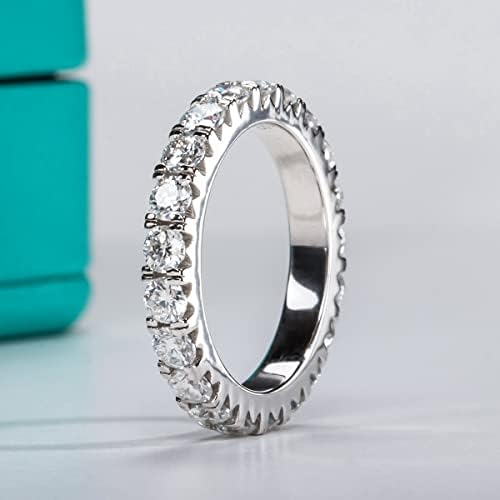 Anuclub 3mm Eternity Moissanite Wedding Band Ring, 2,3Ctw D Color Lab Diamond 18k златен сребрен прстен за жени со сертификат