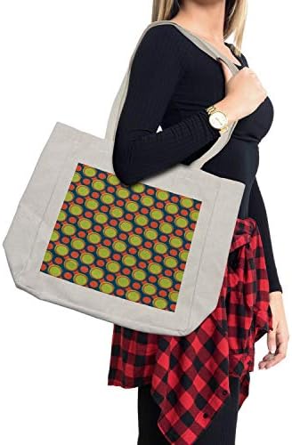 Амбесон, ретро торба за купување, слабо шема со портокалови и зелени кругови во дијагонална насока, еко-пријателска торба за еднократна