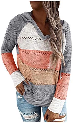 Womenенски шарен блок во боја плетен џемпер плус големина долг ракав шуле од обични лесни дуксери, џемпери за џемпери