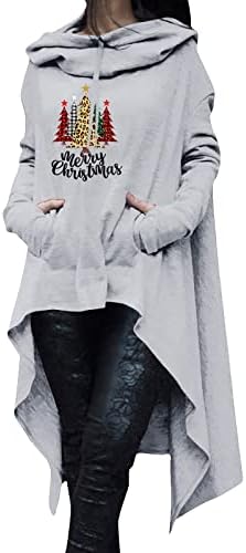 Xiloccer плус големина Божиќни врвови женски случајни букви со долги ракави печатени дуксери за влечење на долги џемпери убаво убаво