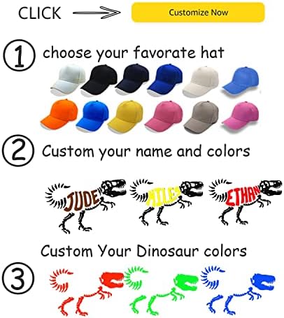 Име вез за вез обичај диносаурус капа, бејзбол капа, деца возрасно момче девојче маж, сончање, персонализирана вез, прилагодлива капа