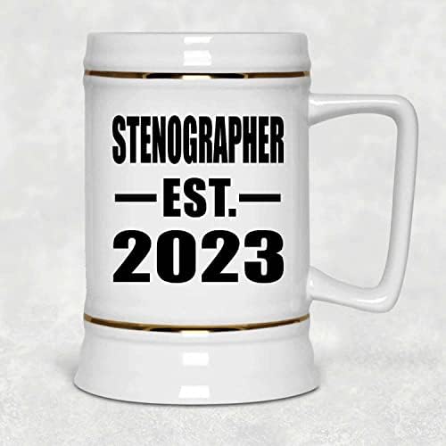 Дизајнирајте Стенограф Воспоставен E. 2023, 22оз Пиво Штајн Керамички Танкард Кригла Со Рачка За Замрзнувач, Подароци За Роденденска