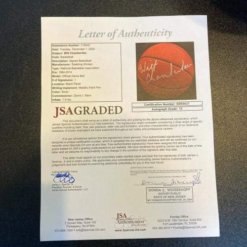 Прекрасен Вилт Чемберлен потпишан Спалдинг НБА кошарка ЈСА оценет скапоцен камен нане 10 - Автограмирани кошарка