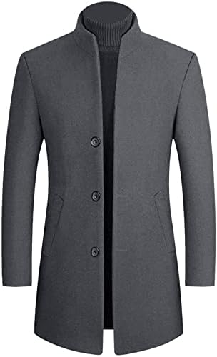 Машка зимска тенок палто за ровови со сингл волна мешавина од волна, деловно палто, стилски густо палто со средна должина