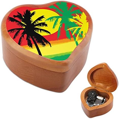 Палми во Јамајка бои дрво музичка кутија гроздобер музички кутии подарок за Божиќ роденден Денот на вineубените во форма на срце
