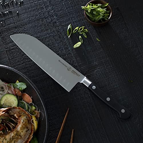 Messermeister Meridian Elite 7 ”Kullenschliff Santoku Nife - Нож на јапонски готвач - Германски сечило на челична легура - отпорен на