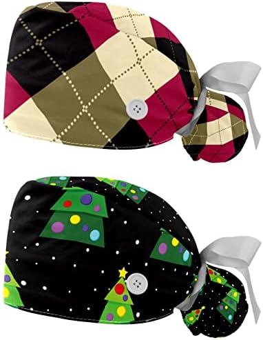 2 пакувања за работни капачиња со џемпери за жени, Божиќна црвена црна беж карирана карирана каша од торбичка за чистење на торбички