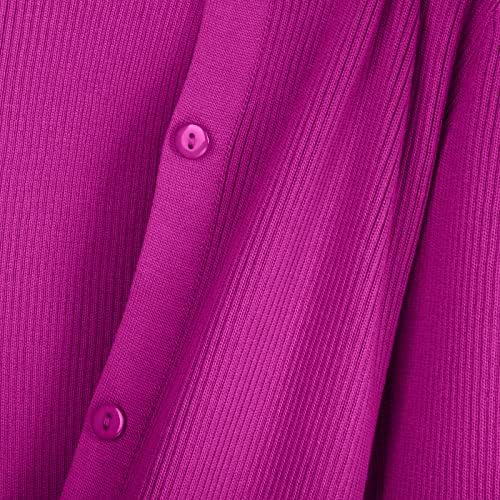 Womenените каросерија плетени плетени џемпери фустан лаптол копче надолу со долг ракав Сплит макси фустан обичен секси долг кардиган