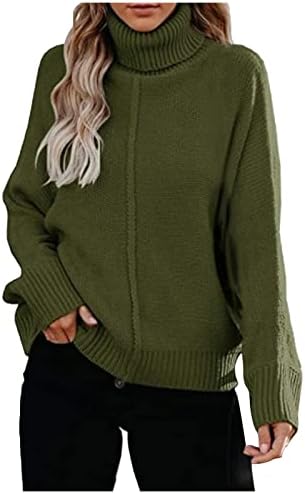 Fmchico женски обични долги ракави со долги ракави, бучен плетен пуловер џемпер скокач на врвови