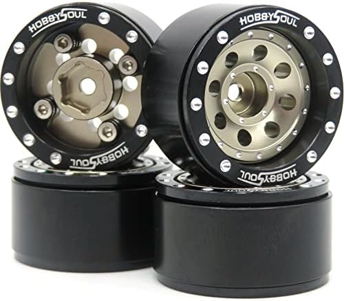 Офсет за прилагодување на HobbySoul 1.0 Beadlock Wheels Black Champagne Color, тешка тежина од 1,0 RC тркала 21g/RIM за 1/18 TRAXXAS