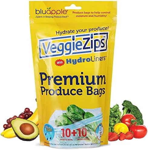 Bluapple Veggiezips Premium Производство на торби за складирање - 10 Произведуваат торби за заштеда на храна + 10 хидролинери за да