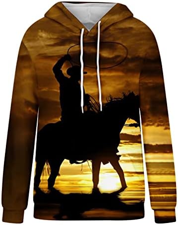 Womenенски коњ Худи Топ, женски модни печатени дуксери слатки графички влечења со качулка со џемпери врвови на врвови на врвови