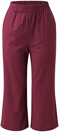Grge Beuu жени памучни постелнини цврсти панталони лабава обична широка нога исечена џемпери еластична половината капри панталони со џеб