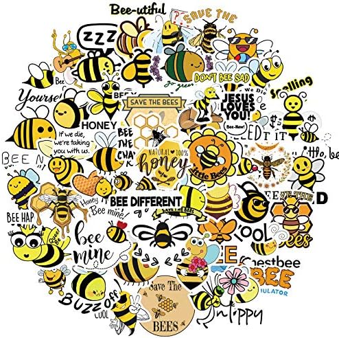 50 Парчиња Пчелни Налепници Пчелни Водоотпорни Винил Налепници За Шише Со Вода Лаптоп Гитара Телефон Случај, За Деца Тинејџери