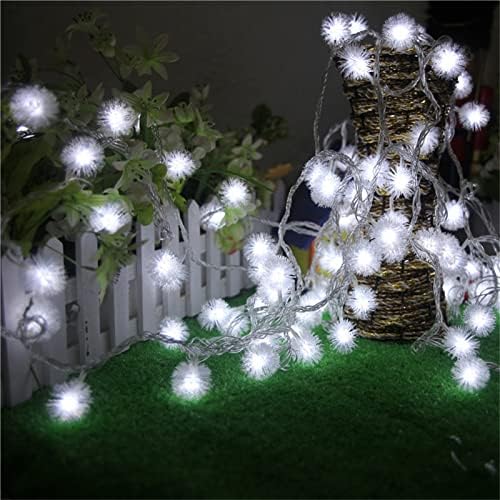 PJQD47 3 метри 20 светла Божиќна декорација Снег Помпом Зимска декорација LED топче за коса Фенер на батерии String Lights